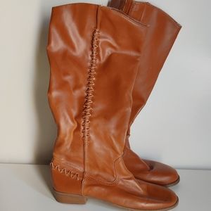 Brown leather calf boots